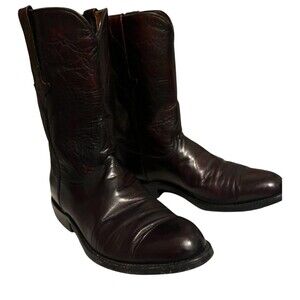 VTG. Lucchese San Antonio Black Cherry Leather Cowboy Boots Ropers Men's Size 9D